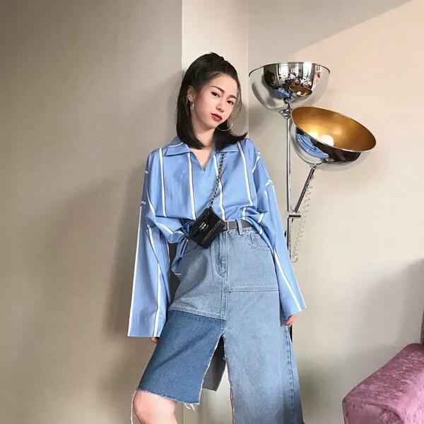 衬衫 牛仔裙